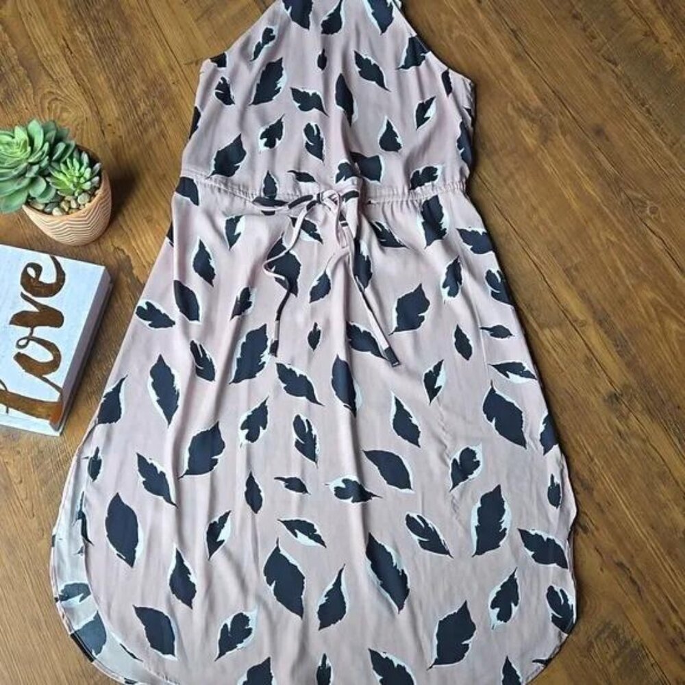 Small Blush Pink And Black Leaf Print Dress